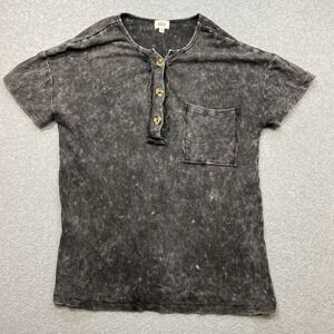 BKE Black Textured Henley Pocket T-Shirt Women's Sz S Buttons Outdoor